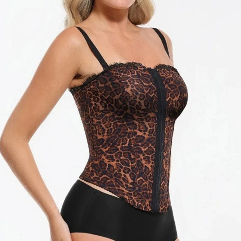 NEW Popilush Shapewear Sculpting Leopard Mesh Detachable Strap Corset Top Medium